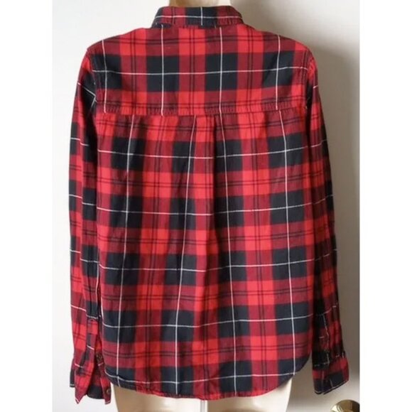 *50off3* Forever 21 100% Cotton Plaid Button Down Shirt M Red Black - Picture 2 of 3